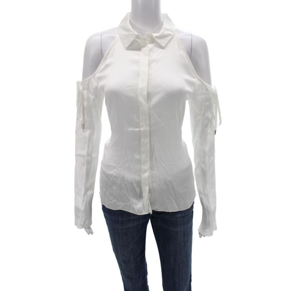 Cushnie Et Ochs Women White Collared Button Up Blouse Long Sleeve Size 4